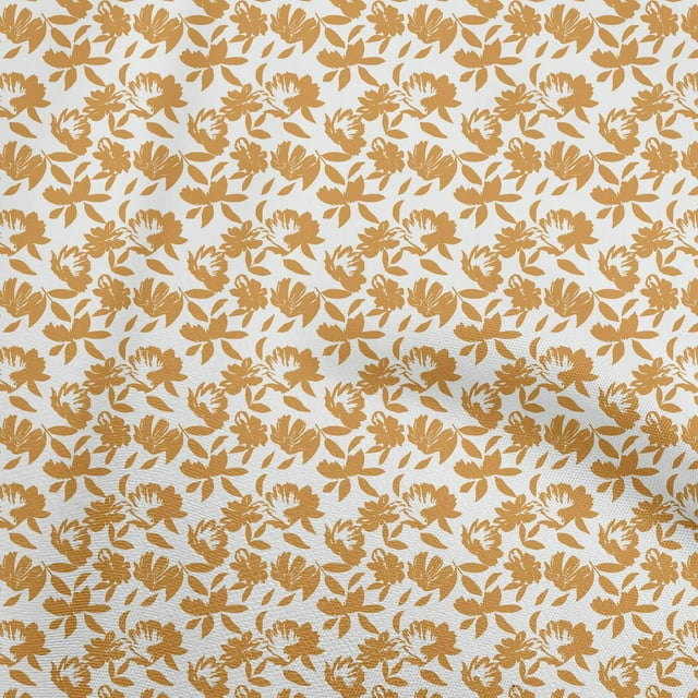 oneOone Polyester Spandex White & Yellow Fabric Floral Sewing Material Print Fabric By The Yard 56 Inch Wide