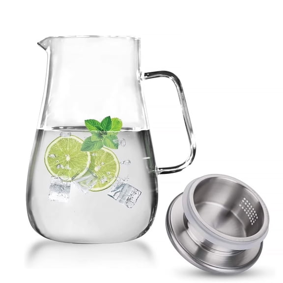 WhiteRhino 68oz Glass Pitchers with Stainless Steel Lid and Spout, Clear Glass Cold Water Pitcher for Beverage, Coffee,Juice,Sun Tea