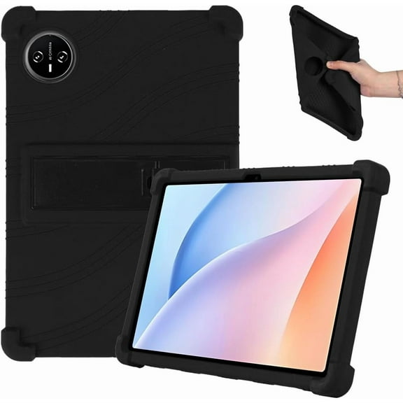 FIEWESEY Compatible with DOOGEE Tab A9 Pro / Tab A9 11 inch Case Soft Silicone Shockproof Hybrid Cover Built in Kickstand Kids Friendly Tablet Protective Shell - Black