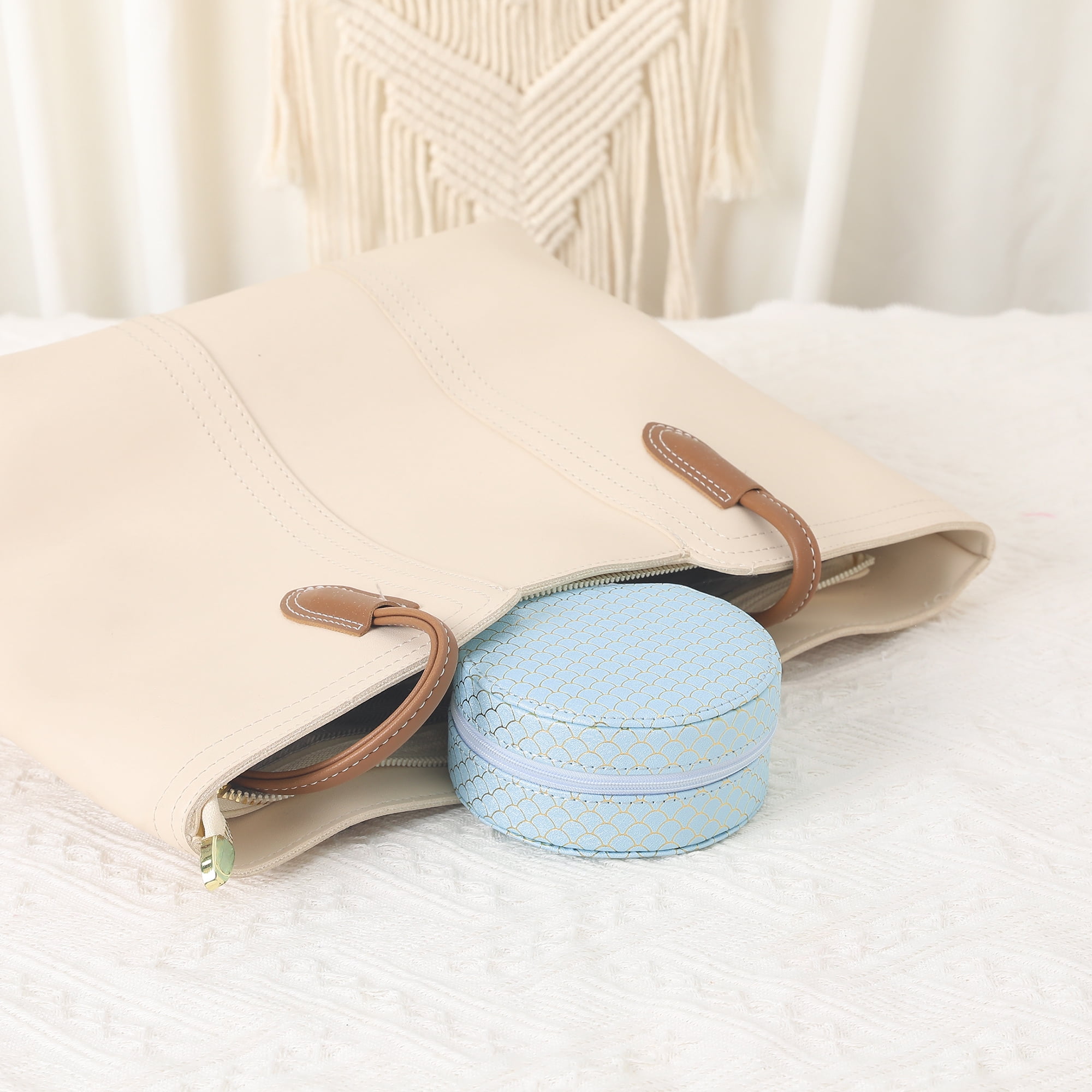Unique Bargains Mini PU Leather Jewelry Box for Women Portable Organizer Case Sky Blue