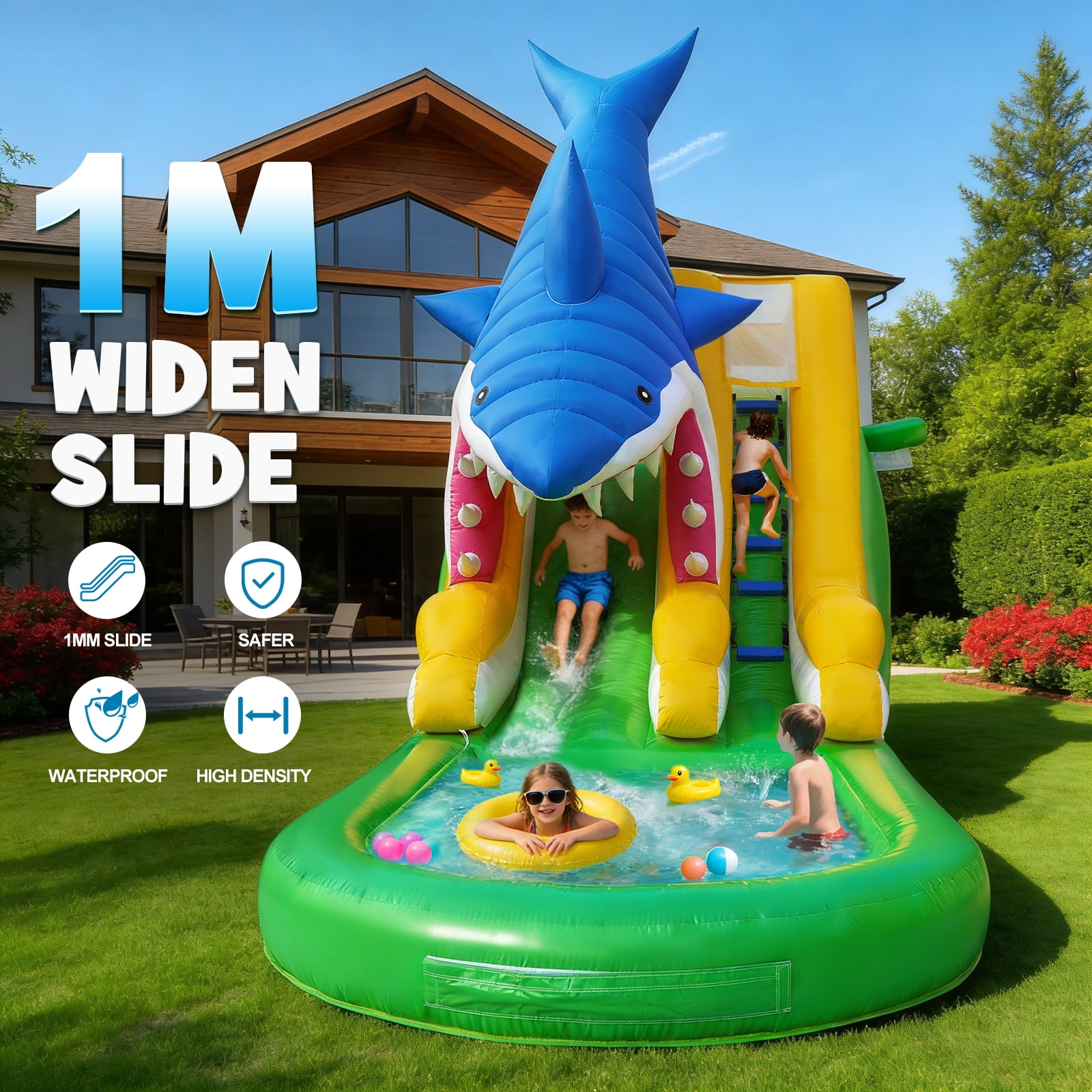 Esheno Commercial Water Slide 25ft Long Inflatable with 10.5㎡ Pool 0.6mm PVC for Backyard Parties Summer Fun