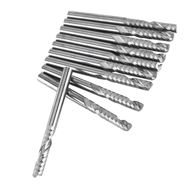 Brocas para Herramientas Cnc de Una Sola flauta de 10 piezas con filo de Corte liso, para acrílico, PVC, MDF, Corte de Madera, para aplicaciones de Fresado industrial