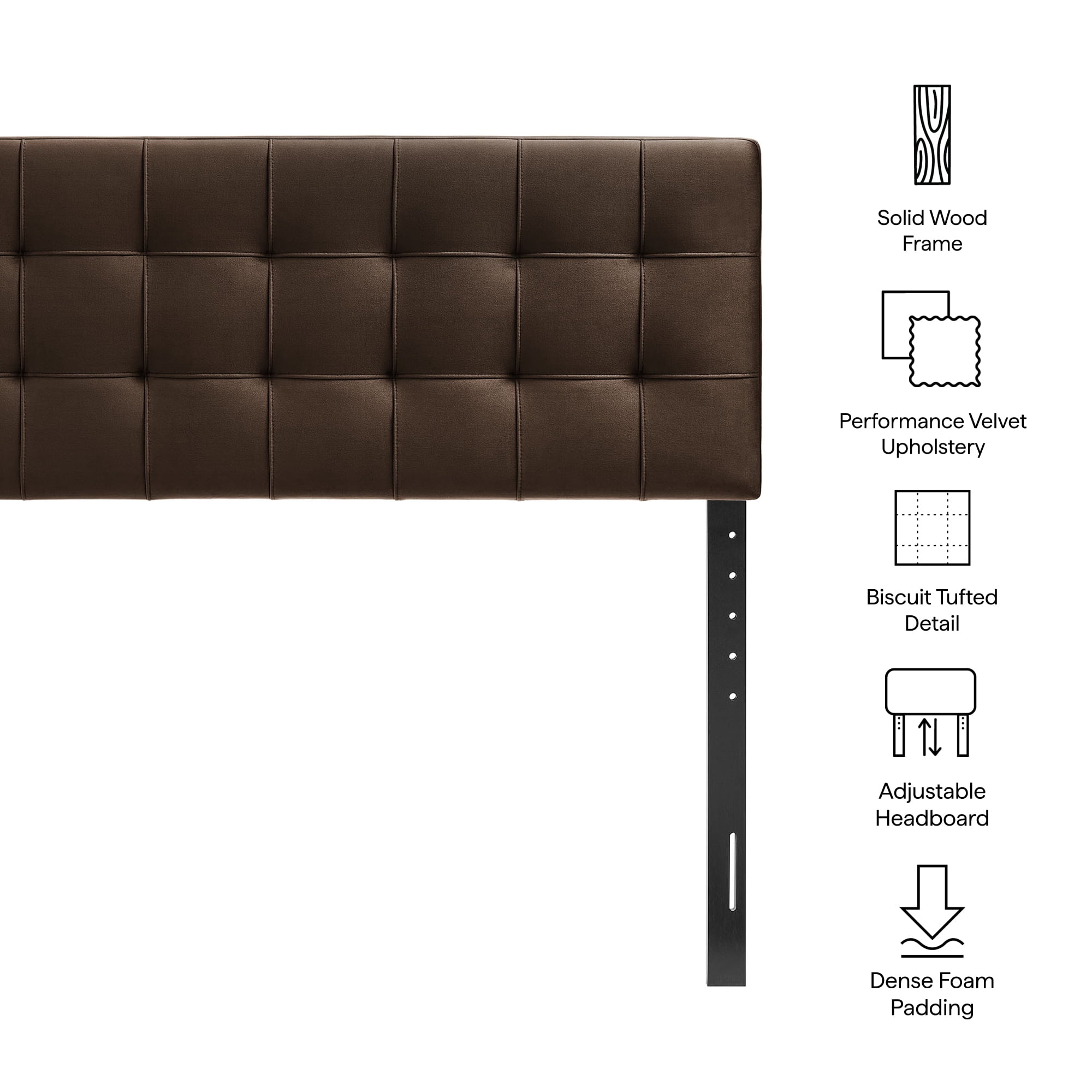 Lily Stain-Resistant Performance Velvet Full Size Headboard in Chocolate Brown