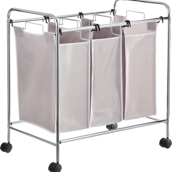 3-Bag Rectangular Laundry Bag Hamper Sorter Basket, Gray