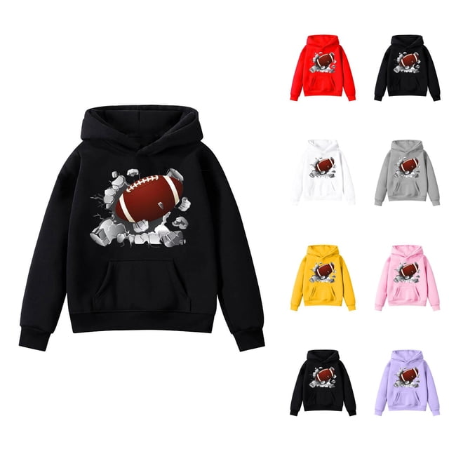 Chandail à Capuche de Football pour Enfants Manches Longues Rugby Graphique avec Poches pour Garçon Fille Chandail