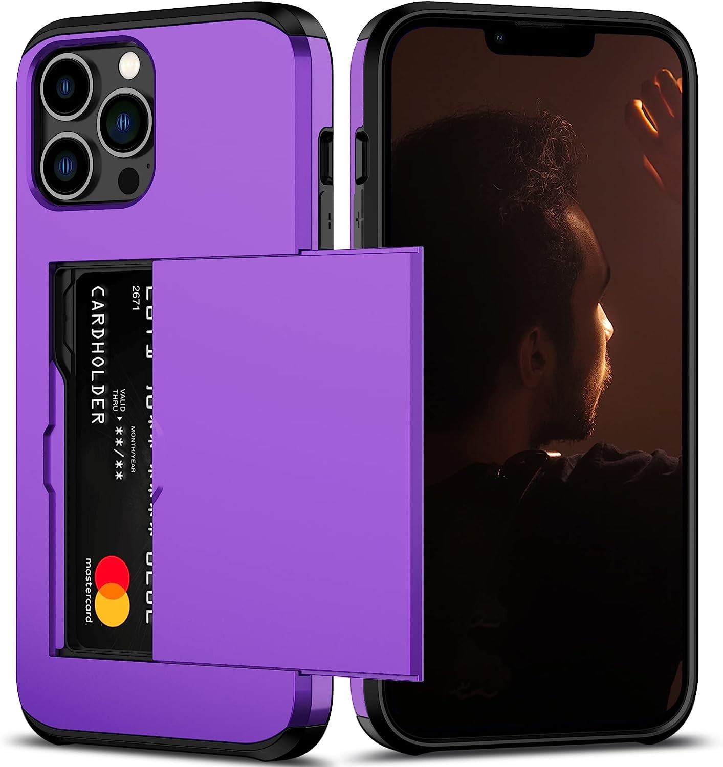 iPhone 13 Pro Max Case with Card Holder Heavy Duty Protective Dual Layer Shockproof Hidden Card Slot Slim Wallet Case for iPhone 13 Pro Max for Women&Men(Purple)