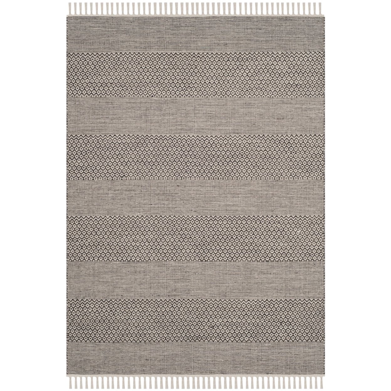 SAFAVIEH Montauk Karlene Geometric Striped Cotton Runner Rug, Ivory/Anthracite, 2'3" x 20'
