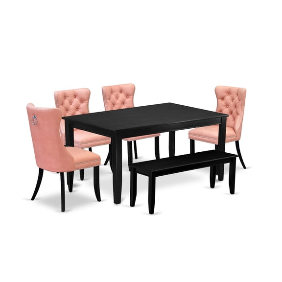 East West Furniture 6 Piece Dining Set Consists of a Rectangle Kitchen Table