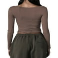 thumbnail image 5 of Women Square Neck Slim Shirt Long Sleeve Button Front Crop Tops Fitted Ribbed Low Cut Layering Tight Basic Tee Black M, 5 of 5
