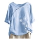 thumbnail image 4 of Gibobby Playera de Manga Corta con Cuello Redondo O-Cuello Botón de manga corta Estampado floral Camiseta corta Moda Tops Blusa Casual Mujer Blusa de mujer(Azul claro,CH), 4 of 4