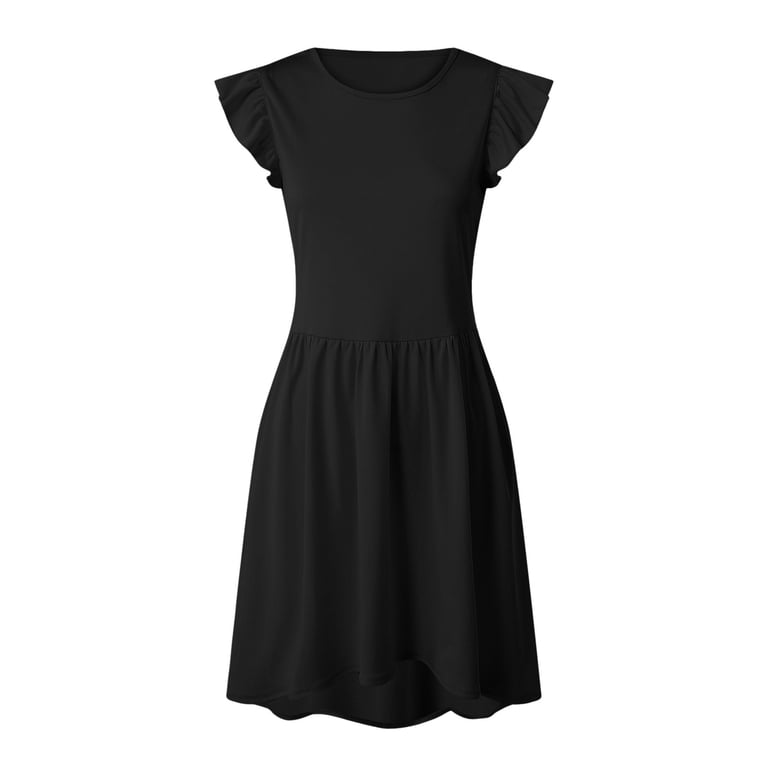 black dresses for juniors Finelylove Formal Dress Semi Formal Junior A-line Short Short Sleeve Solid Black L junior bridesmaid dresses black ZTKWD Black Summer Dress Juniors
