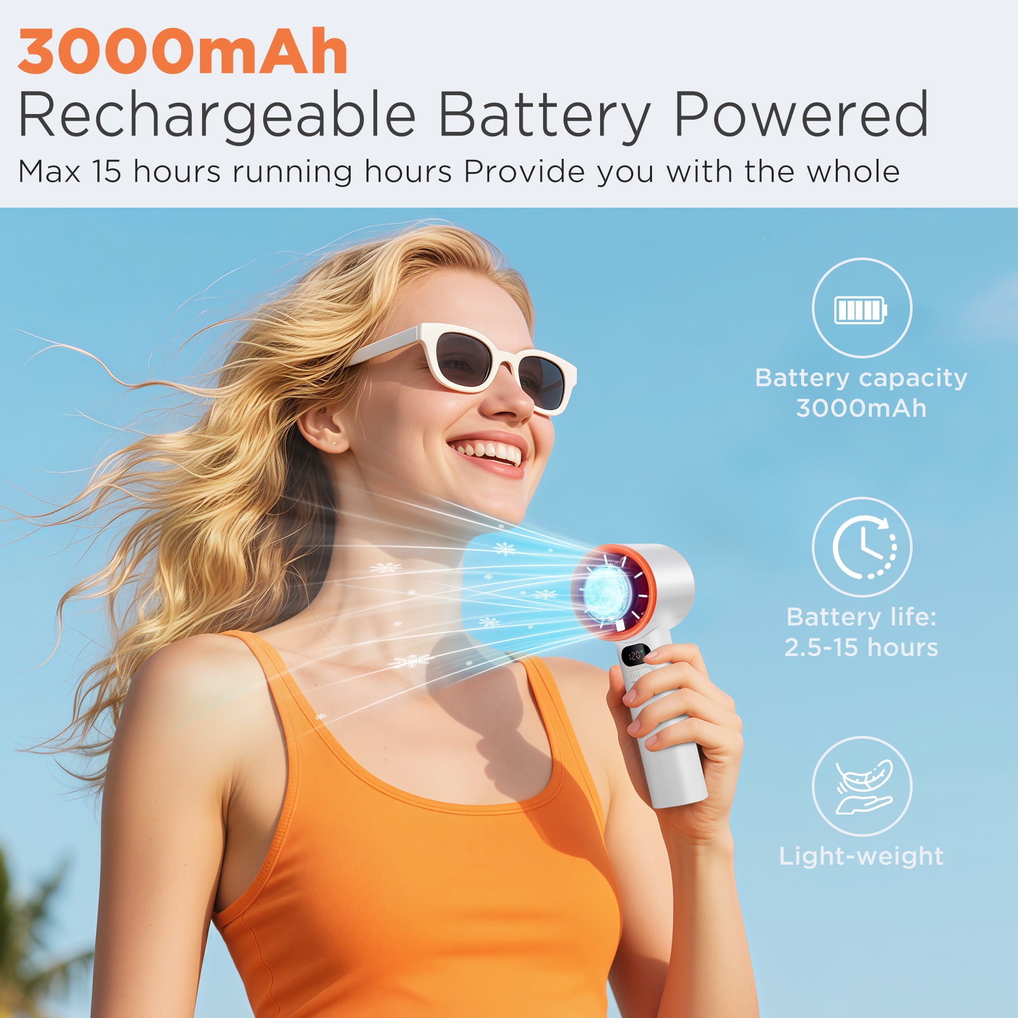 Portable Handheld Turbo Fan With Ice Cooling, Adjustable Mini HandFan Speed(1-120) 15000 RPM Powerful Fast Cooling Ice Air Conditioner Fan, Digital Display, for Summer Travel Beach Outdoors, White