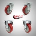 thumbnail image 2 of 4 Inch SS Red Polyurethane Swivel Top Plate Caster Set with 2 Rigid SCC, 2 of 2