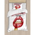 thumbnail image 3 of Girls Duvet Cover Set Queen Size, 'Bad Day Good Make Up'' Quote Sensual Beauty Charm Theme Inspirational Art Print, Decorative 3 Piece Bedding Set with 2 Pillow Shams, Coral White, by Ambesonne, 3 of 3