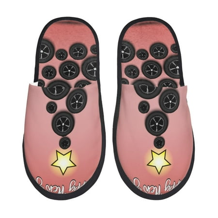 Balery Happy New Year3 Slient Indoor Furry Fleece Comfort House Shoes Soft Non-Slip Home Shoes Cotton slippers House Slippers-- Large