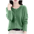 thumbnail image 3 of Women's Solid Color Long Sleeve Round Neck Button Up Sweater Tops S Cardigans Casual Work Office Business Casual Fashion Essential Gift for Women | CSEONE,Army Green L, 3 of 9