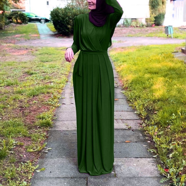 Amzcrzy Robes pour Femmes Robe Femme Couleur Contrastante Slim Tempérament Longue Jupe avec Feuille d'Or Robe Musulmane Robe Robes Longues pour Femmes Robes pour Femmes