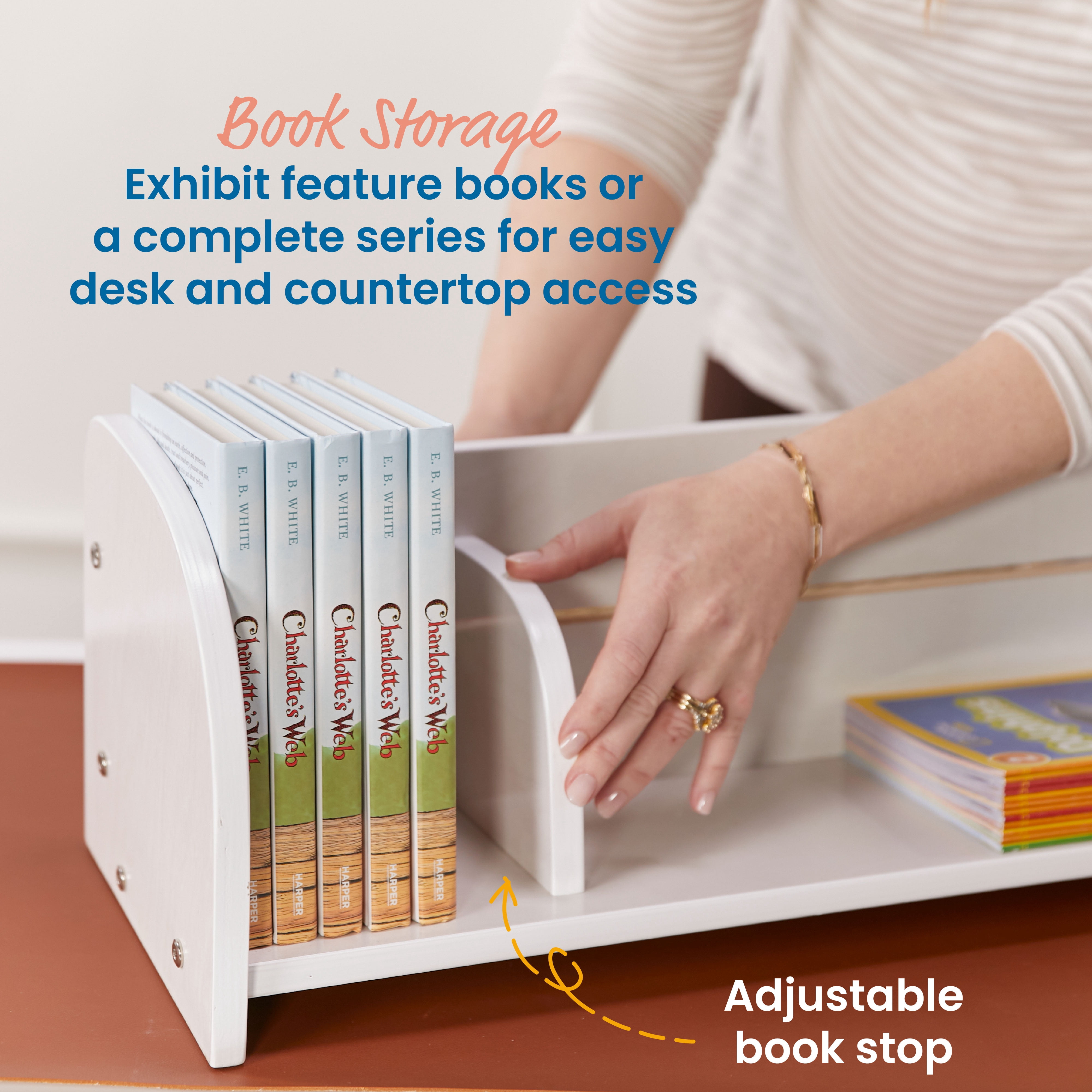 ECR4Kids Adjustable Forward-Facing Tabletop Book Display, Children's Furniture, White Wash
