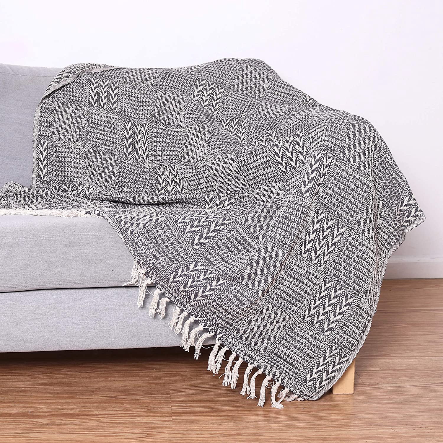 Arkwright Cotton Throw Blankets (Pack of 12), Eco-Green, Decorative Block Pattern, 4 Fixed Colors in a Pack, 50x70 in.