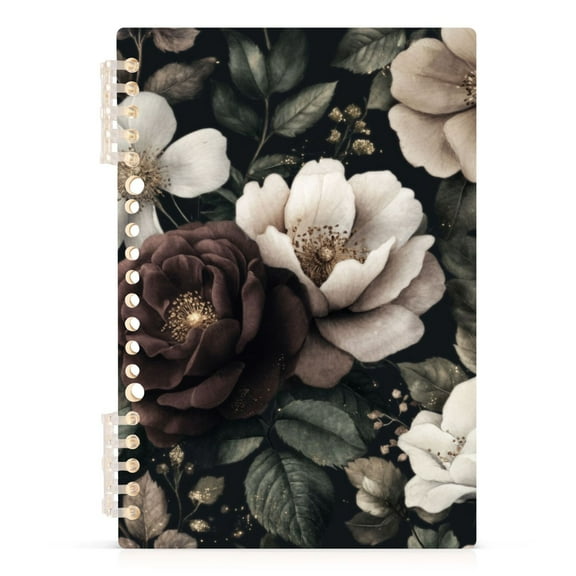 Elegant Dark Floral Design Lined Spiral Journal Notebook 60 Pages A5 College Ruled Journals for Writing