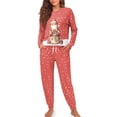 thumbnail image 2 of DISNIMO Womens Pajama Set Christmas Santa Claus Print 4 Piece Lounge Set with Long Pants Long Sleeve Sleepwear with Hairband Casual Loose Loungewear Nightwear with Pockets, 2XL, 2 of 7