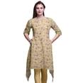 thumbnail image 1 of Bimba Kurti Asymétrique Orange à Imprimé Floral Cachemire, Feuilles et Roses pour Femmes Robe d'Été Indienne Tunique Moyen, 1 of 6