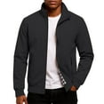 thumbnail image 2 of CharmCyan Men Lightweight Stand Collar Casual Jacket Windproof Bomber Jacket with Zipper Closure and Plaid Lining for Daily Wear Black L, 2 of 2