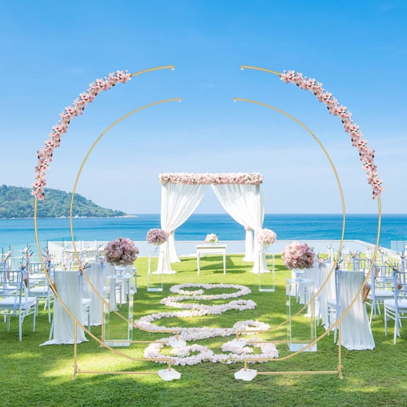 4pcs Curved Wedding Arch Backdrop Stand,8.2ft Balloon Metal Arch Backdrop Stand for Bridal, Ceremony, Birthday Party, Anniversary, Graduation Decoration
