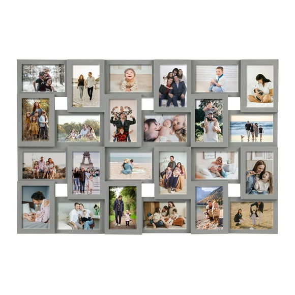 J.M.Deco Cadres Photo Collage pour Mur 24 Emplacements, Réunion Amis Famille Mémoire Grand Cadre Photo Galerie Selfie Casse-Tête Collage Mural pour Photo 4x6 / Gris