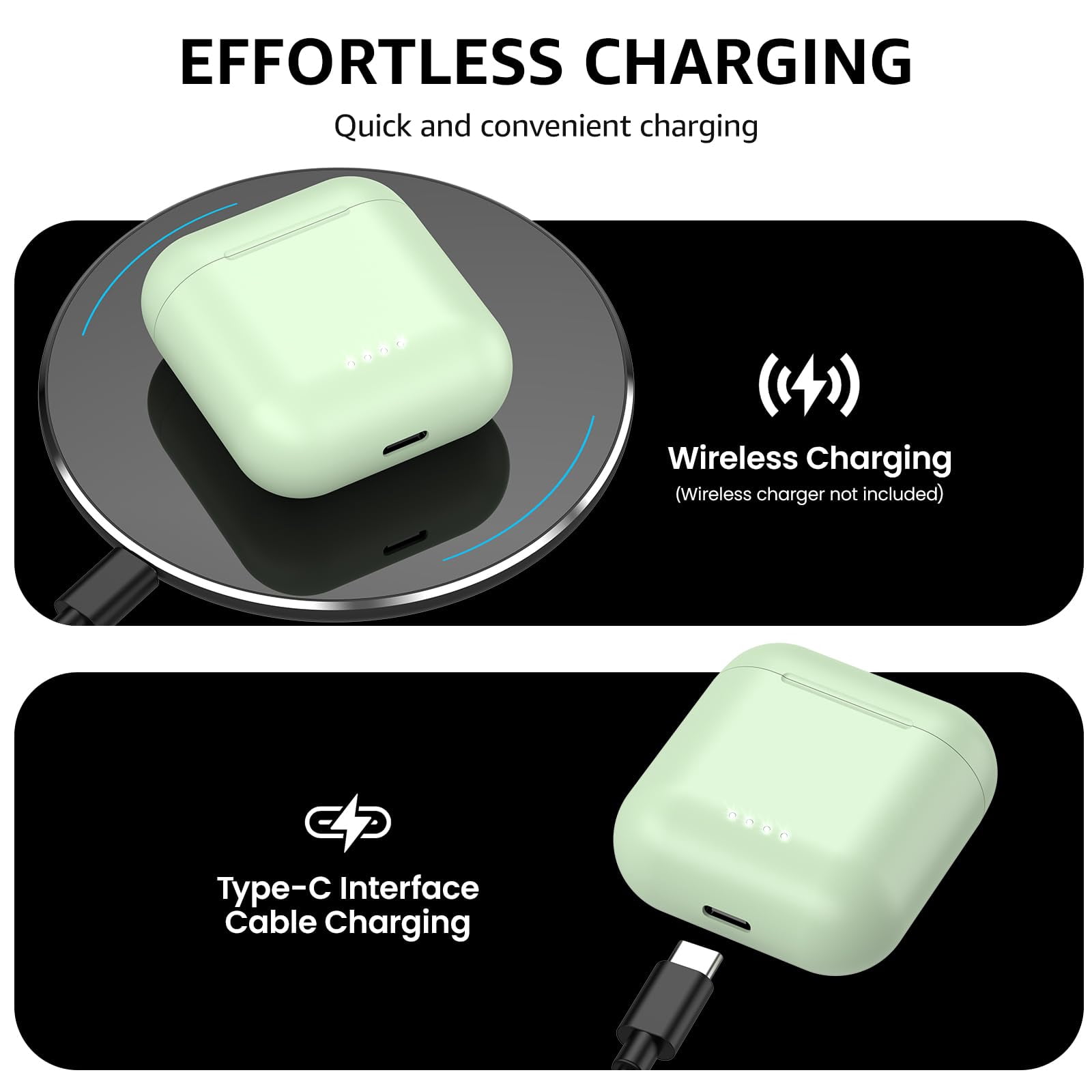 TOZO T6 Bluetooth Headphones Ear Buds Wireless, 50H, AI Chat/Translation/Clear Mics, Stereo Bass, Wireless Charging, App-32EQ, IPX8 Waterproof Headphones, Green