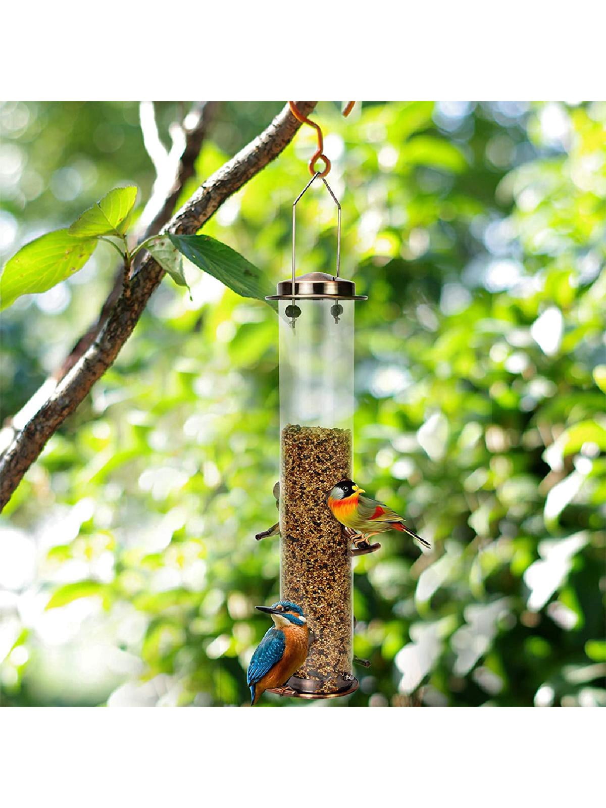 Mixed Seed Bird Feeder Cast Stainless Steel Tube Feeder Heavy Duty flip top and Easy Clean Base