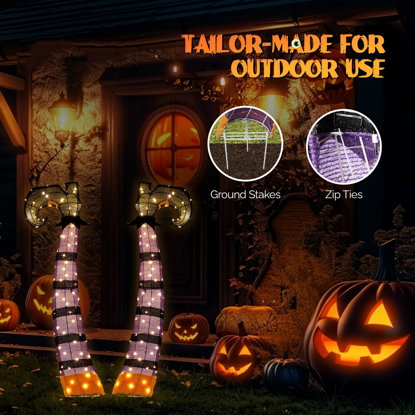 4ft 2D Witch Legs Outdoor Halloween Decorations with 160 LED Lights Festive Outdoor Halloween Decorations Easy Assembly Storage