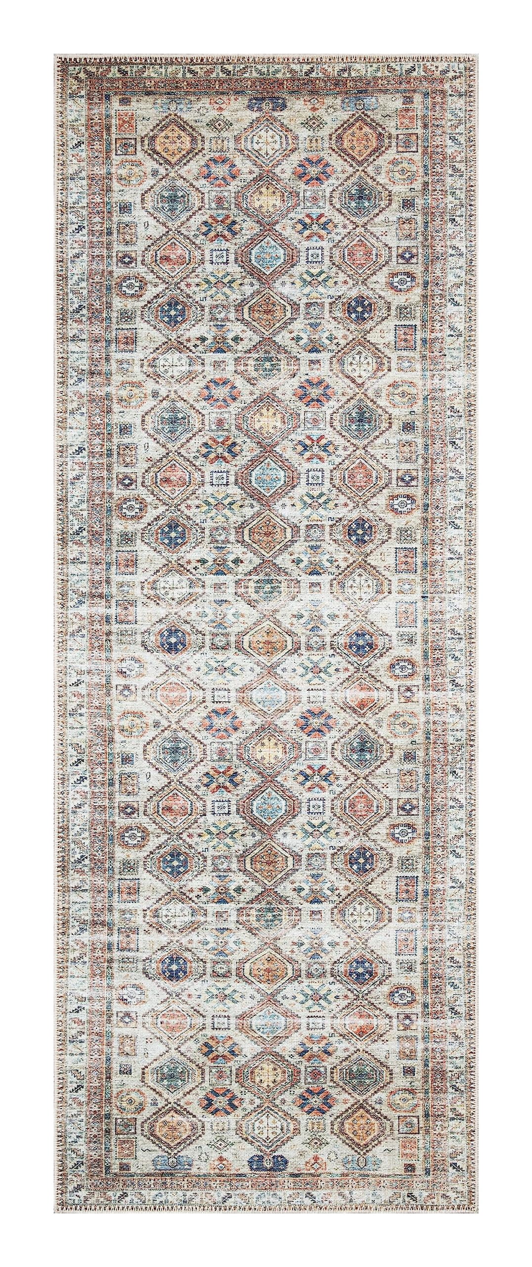 Keen Home Design Machine Washable Area Rugs with Non-slip Backing, Ideal for Hallway, Living Room, Bedroom, Kitchen and Laundry Room, Vintage Moroccan and Low Pile Rug - ( 2'6'' x 7')