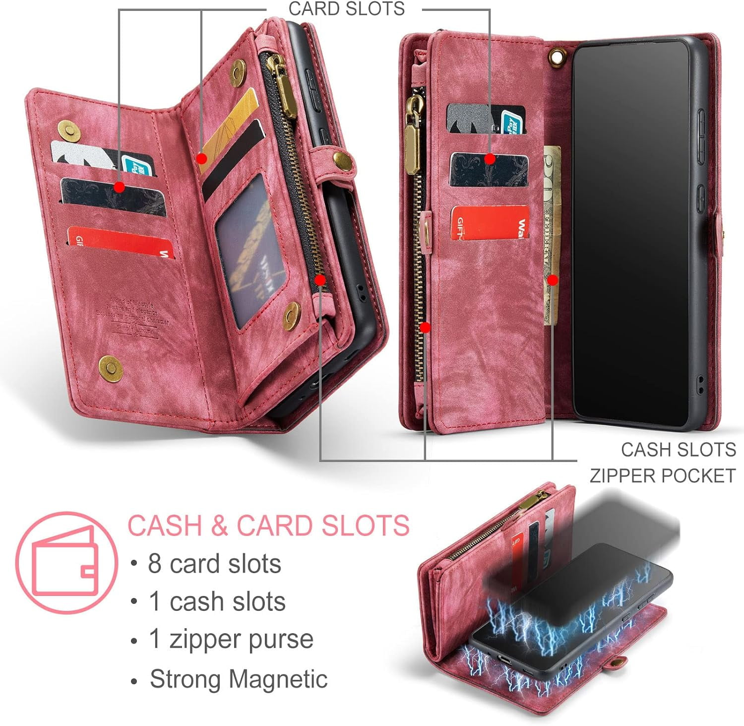 Asuwish Phone Case for Samsung Galaxy S20 5G 6.2 inch Zipper Wallet Detachable Cell Cover with Tempered Glass Screen Protector Crossbody Lanyard Strap Flip Card Holder S 20 20S UW S2O G5 Women Red