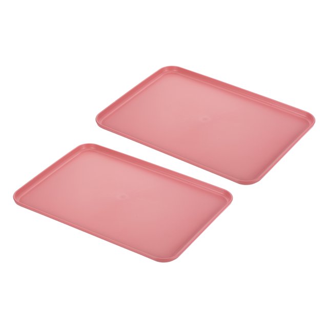 Unique Bargains 15x11' Fast Food Tray, 2 Pack PP Plastic Reusable Multi-Purpose Non-Slip Serving Tray Rose Red