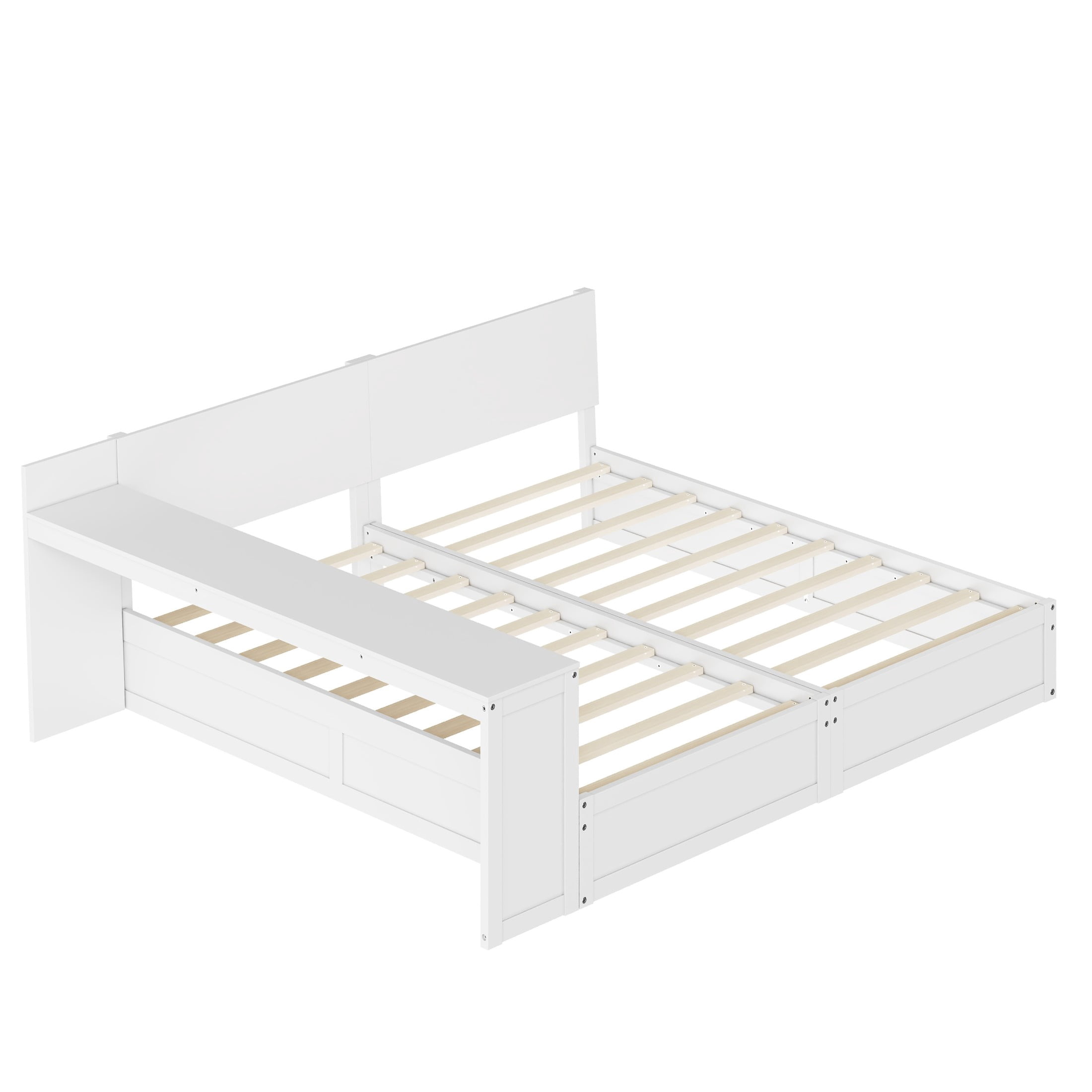 Noble House Girel Twin Platform Bed Frame Set for 2 Kids with Adjustable Storage Desk, Space-Saving Design, White