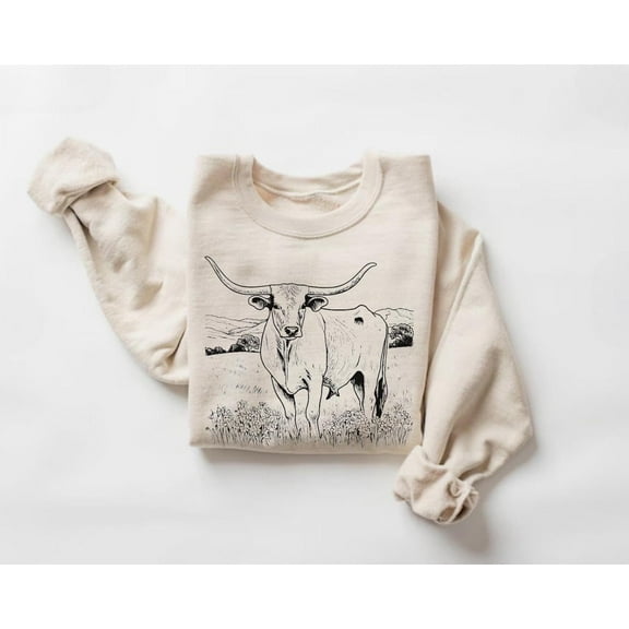 Texas Longhorn Sweatshirt, Western Landscape Crewneck, Southwest Cattle Ranch Pullover, Retro Cowboy Sweater552 Tshirt All Size S-5XL