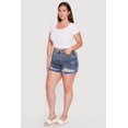 thumbnail image 2 of Women's Plus Size Raw Hem Distressed Denim Shorts, 2 of 4