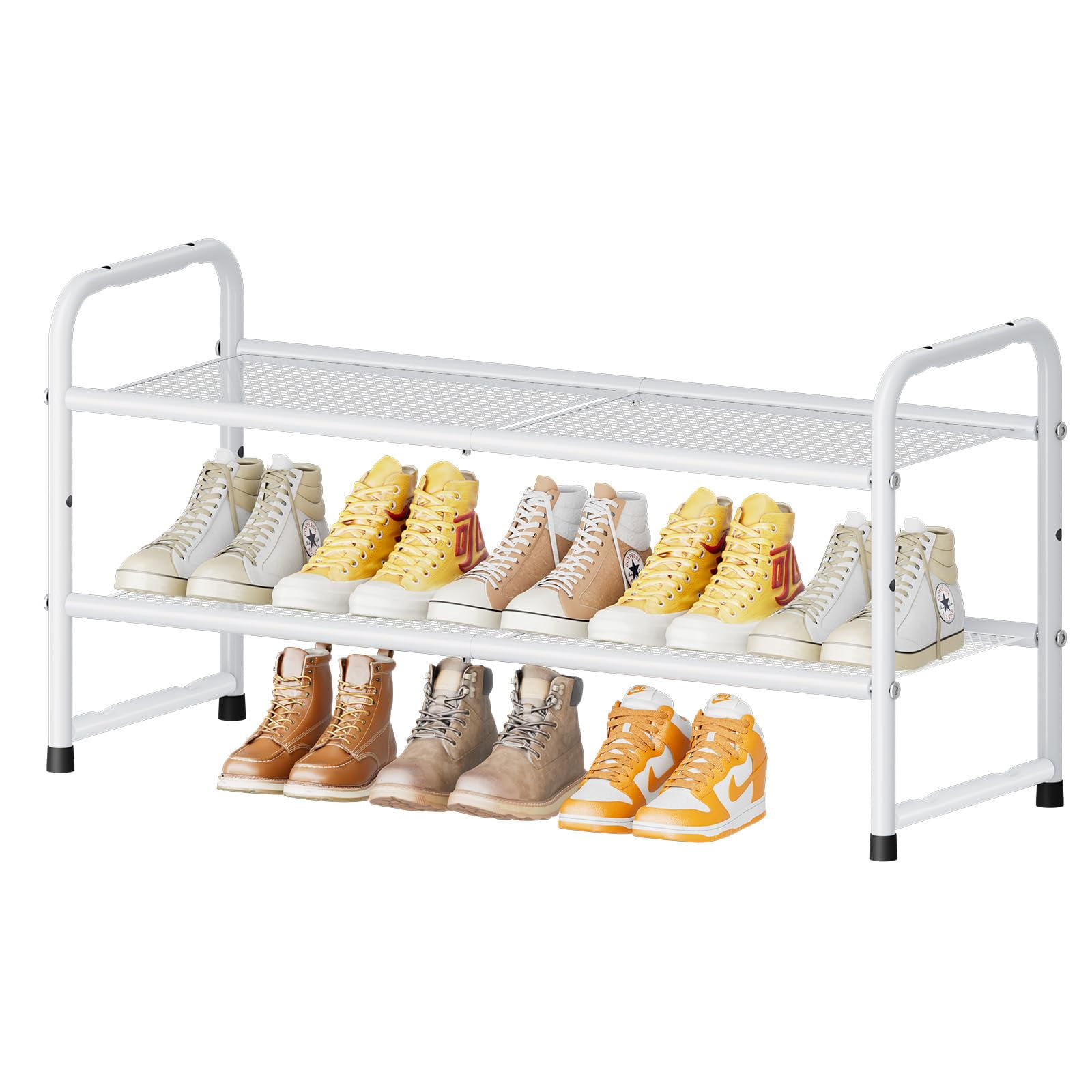 SUFAUY 2 Tier Shoe Rack Holds up to 10 Pairs, 33" Wide Metal Mesh Shoe Organizer for Closet, White