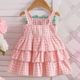 thumbnail image 5 of SGFCWSX Girls Summer Dress Spaghetti Strap Gingham Bow Front Tiered Ruffle Casual Beach Playwear Party Dress Pink Size 12-18 Months, 5 of 8