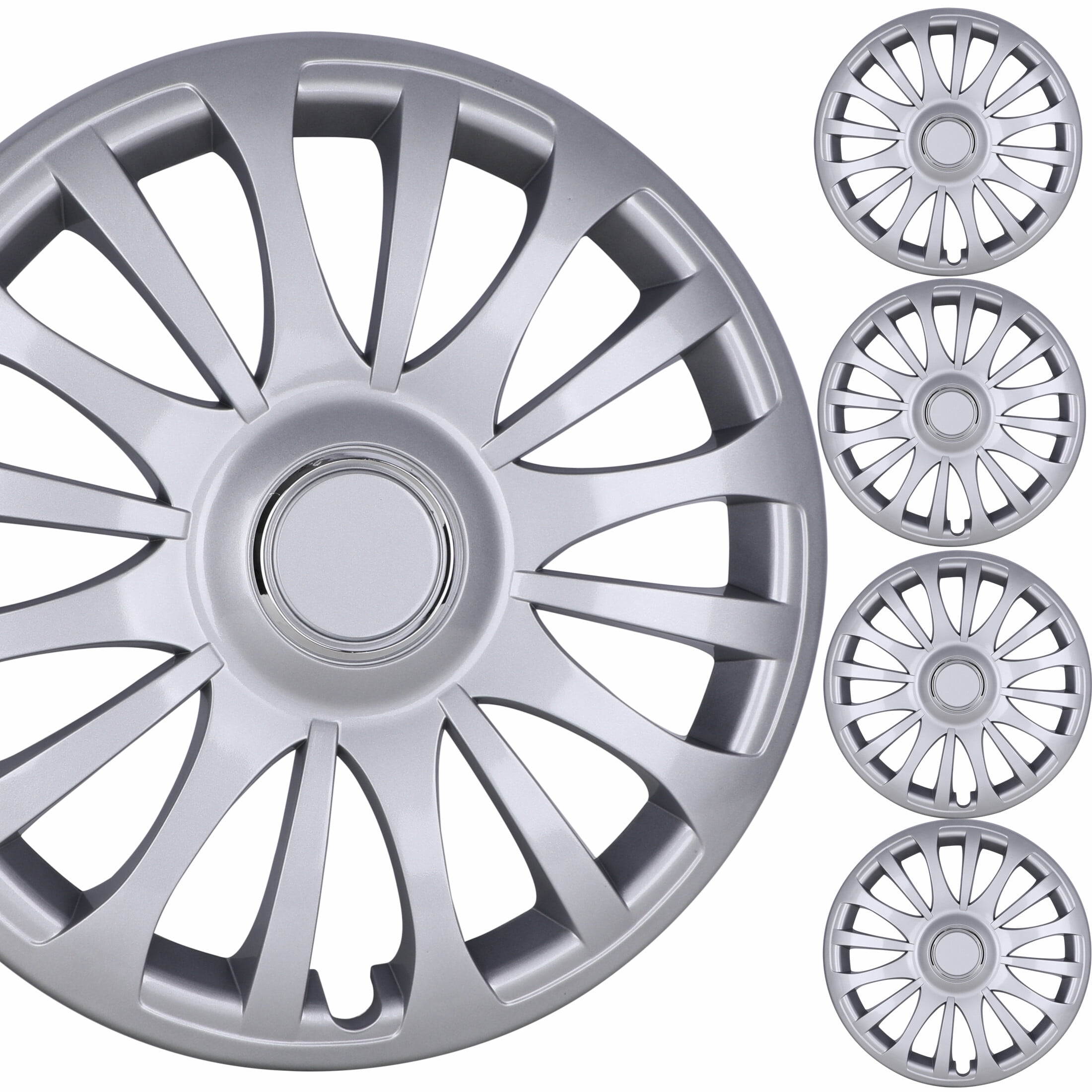 15" Set of 4 Wheel Covers Snap on Hubcaps Full Hub Caps Fit R15 Tire & Steel Rim (4 Pack)-Lacquer