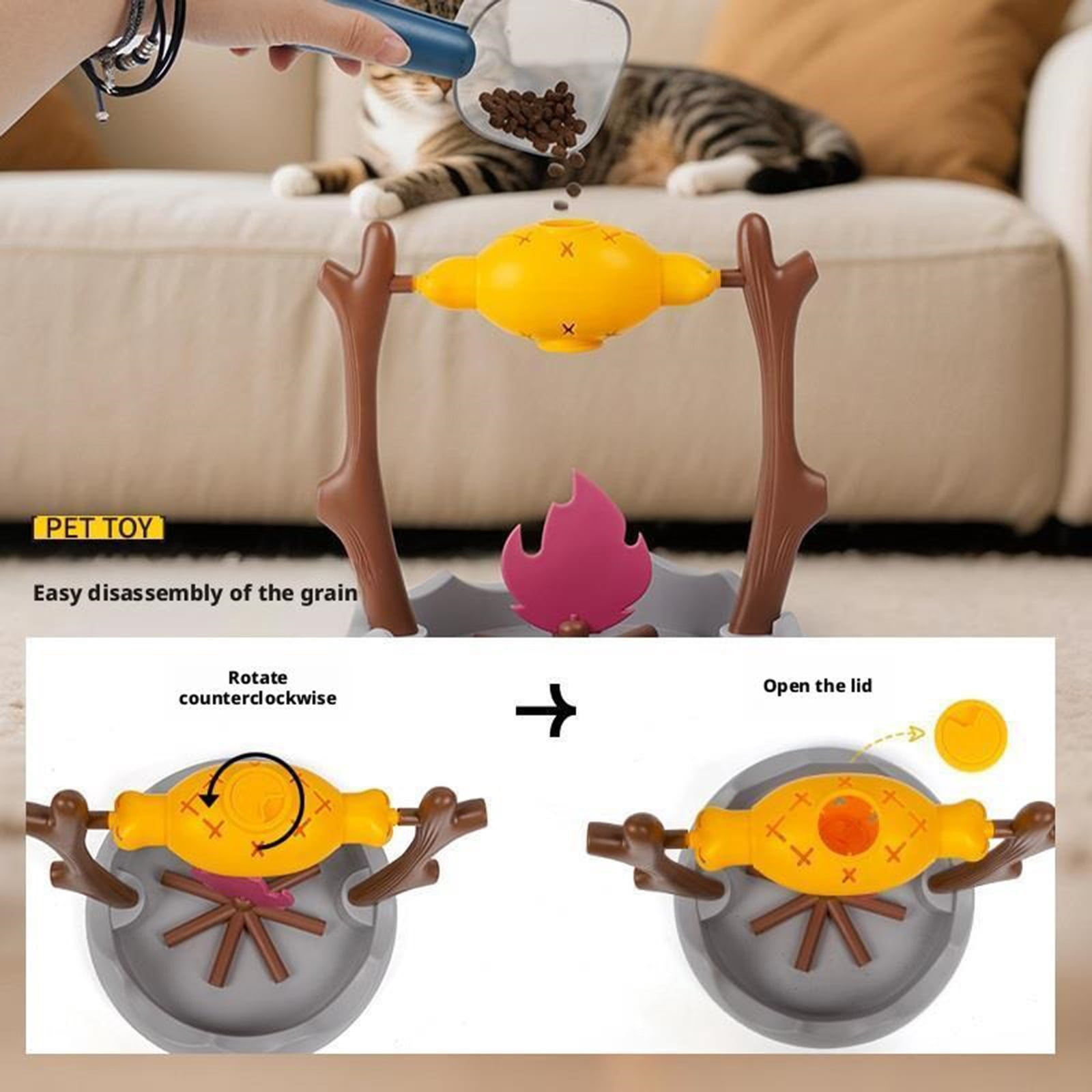 Pet BBQ Feeder Toy Rotatable Treat Dispensing Long-Lasting Interactive Cat Toy