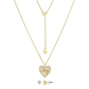Believe by Brilliance Mother of Pearl and Cubic Zirconia Heart Necklace Set in 14KT Gold Flash Plated
