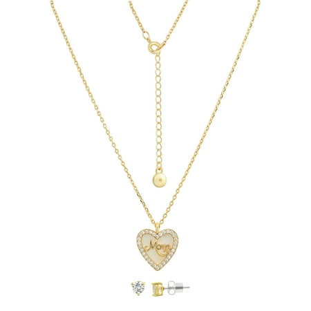 Believe by Brilliance Mother of Pearl & Cubic Zirconia Heart Necklace Set in 14KT Gold Flash Plated