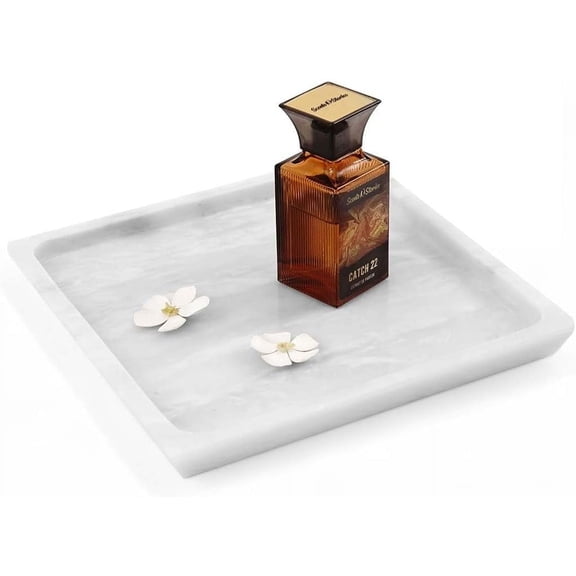 Radicaln White Marble Square Serving Tray – 10 Inch Decorative Tray for Bathroom Vanity, Kitchen Counter, Coffee Table & Modern Home Décor