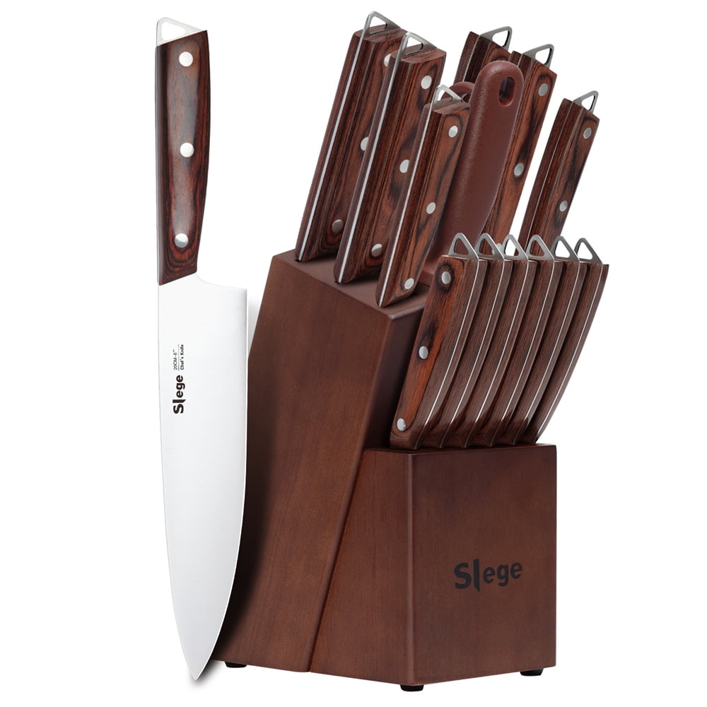 Slege 15-Piece Kitchen Knife Set with Block Wooden, Knife Block Set with  High Carbon Stainless Steel, Professional Chef Knife Set for Kitchen
