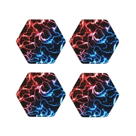 

Tideii Red And Blue Lightning for Leather Coasters 4 Pieces Anti-fouling and Anti-scalding Decorative Coasters Suitable for Restaurants Kitchens Coffee Shops-Hexagon