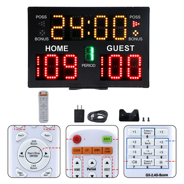 Electronic Basketball Scoreboard with Buzzer, Digital Scoreboard with Remote,Portable Score Keeper Battery Powered High-Bright Score Board for Sports Games