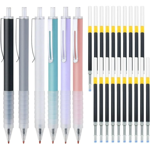RETON 6pcs Black Ballpoint Pens Retractable with 20pcs Refills, Medium Point 0.7mm Work Pen Fine Point with Soft Grip,Ink Pens Cute Aesthetic Pens for Office