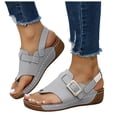 thumbnail image 1 of Dakaela Womens Leather Orthopedic Wedge Sandals Rhinestone Buckle Platform Flip Flops Arch Support Summer Beach Slip on Slides with Back Strap Grey Size 8, 1 of 9